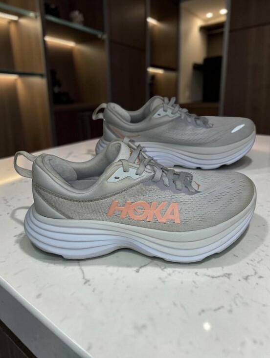 Hoka Shoes - HOKA Bondi 8 Women's Running Shoes Gray Rose Gold Athletic Sneakers Size 7 B